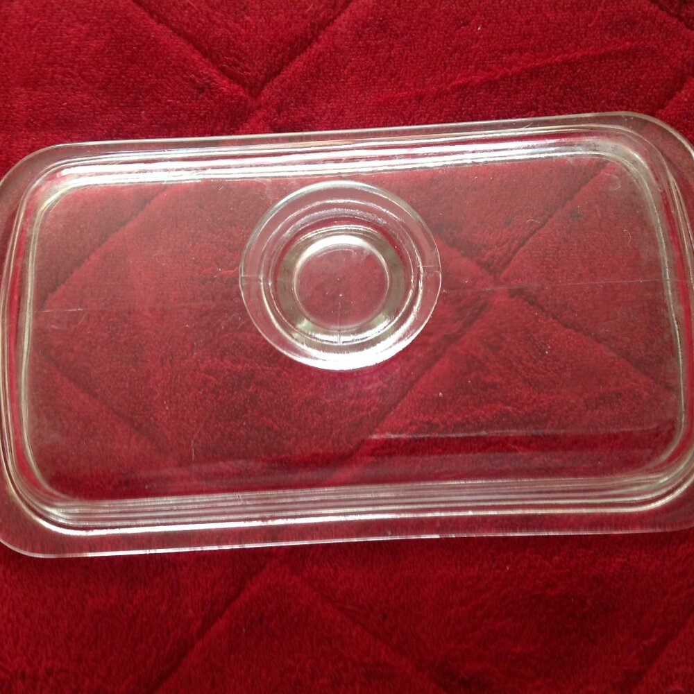 Vintage Clear Glass Refrigerator Dish Bowl Oblong Lid Only With Fruit Design For